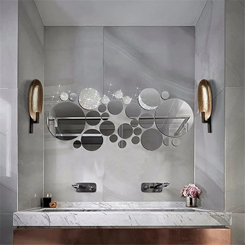 24/10PCS 3D Mirror Wall Sticker Round Love Acrylic Wall Sticker TV Background Living Room Home Bathroom Decoration Stickers