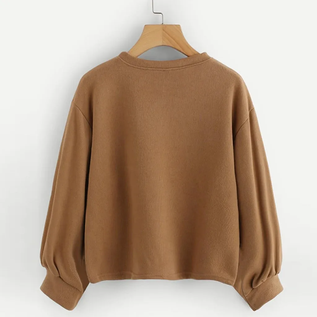 JAYCOSIN Fashion Women Casual Simple Solid Color O-Neck Sweatshirt Long Sleeve Comfortable Soft Blouse Loose Sweatershirt Tops