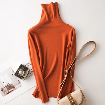 Lossky корейский женский вязаный свитер с длинным рукавом Осень Зима Топы Пуловер женский неоновая Водолазка Красный Теплый джемпер женская одежда кофты платье женское зима sweater - Color: Orange