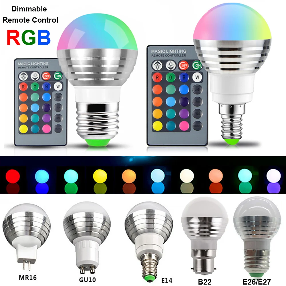 RGB светодиодный светильник E27/E26/E14/B22/GU10/MR16 Светодиодный точечный волшебный