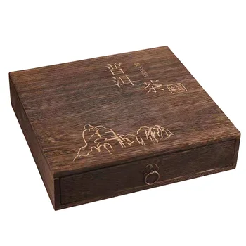 

Portable Herbs Storage Organizer Gift Elegant Tea Box Canister Wooden Flip Cover Accessories Square Vintage Package Jewelry