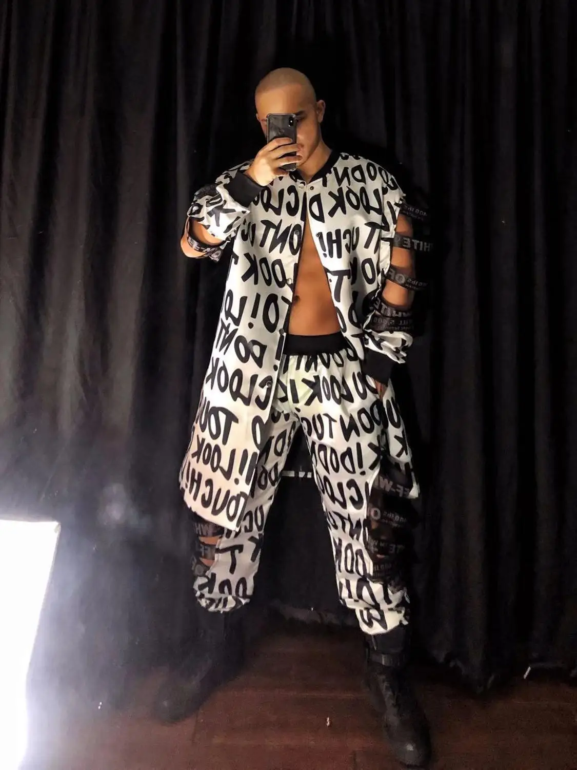 Nightclub Bar Male Singer DJ Hip Hop Rock Dance Costume Graffiti