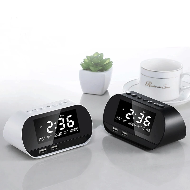 T2 dual USB charging Alarm Clock Speaker with erpetual calendar backlight LED Digital Alarm Clock Home Decra Snooze Table Clock