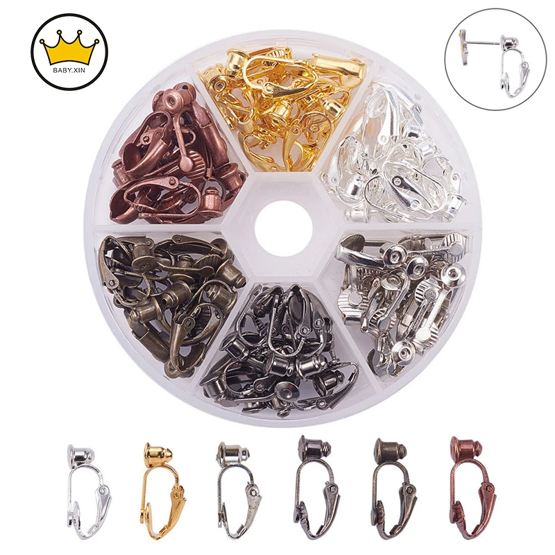 36Pcs/Box Mixed color Metal Brass No Pierced Ear Clip with 19mmx6MM Blank Base Diy Earring Settings Jewelry Accessories Parts | Украшения и