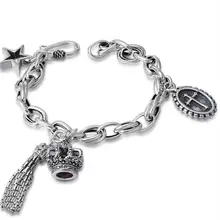 925 пробы серебро Ретро Корона кисточкой Крест Звезда прилива ювелирные изделия Женский S925 браслет(FGL