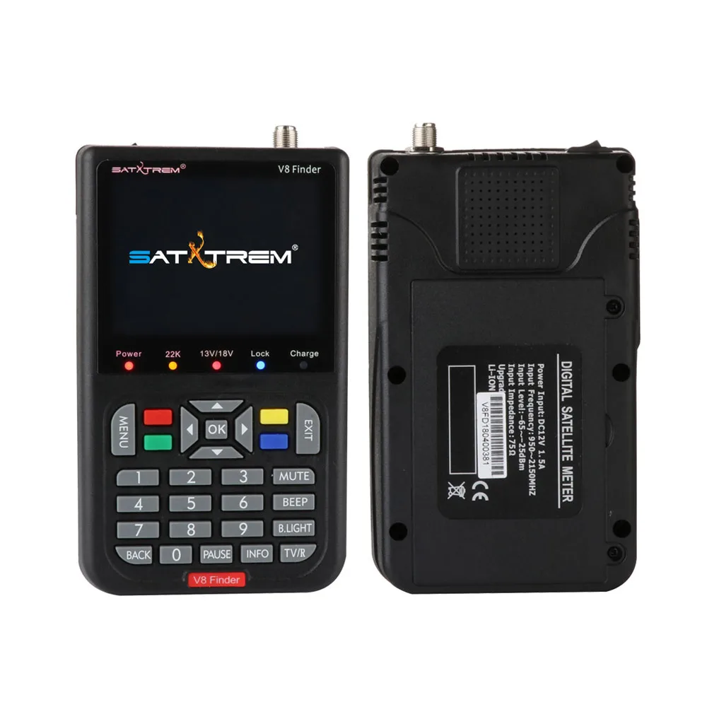Black Satxtrem V8 Finder HD спутниковый искатель dvb-s2 dvb-s fta digital 3.5inch LCD Built-in 3000mAh Battery localizador de satélite digital medidor de sinal sat finder для России - Цвет: Black