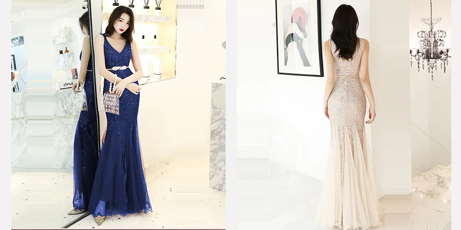 Это YiiYa Формальные платья Элегантный v-образным вырезом размера плюс Vestidos De Gala K113 без рукавов вечерние платья для женщин Русалка Длинные