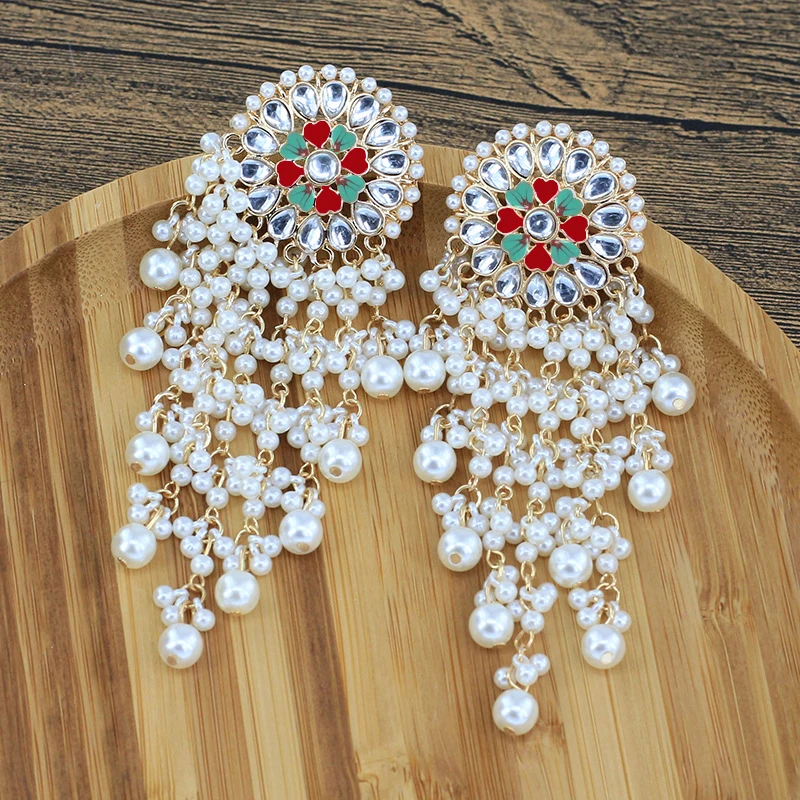 

Luxury Bollywood Pearl Beads Hangings Earring Exaggerated Jewelry Indian Palace Earrings Statement Bridal Afghan Tribal Egypt