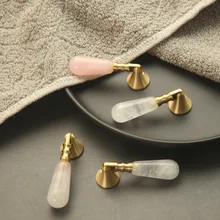 

Natural Crystal Pure Brass Small Handle Nordic Light Luxury High-end Wardrobe Door Drawer Furniture Single Hole Handle