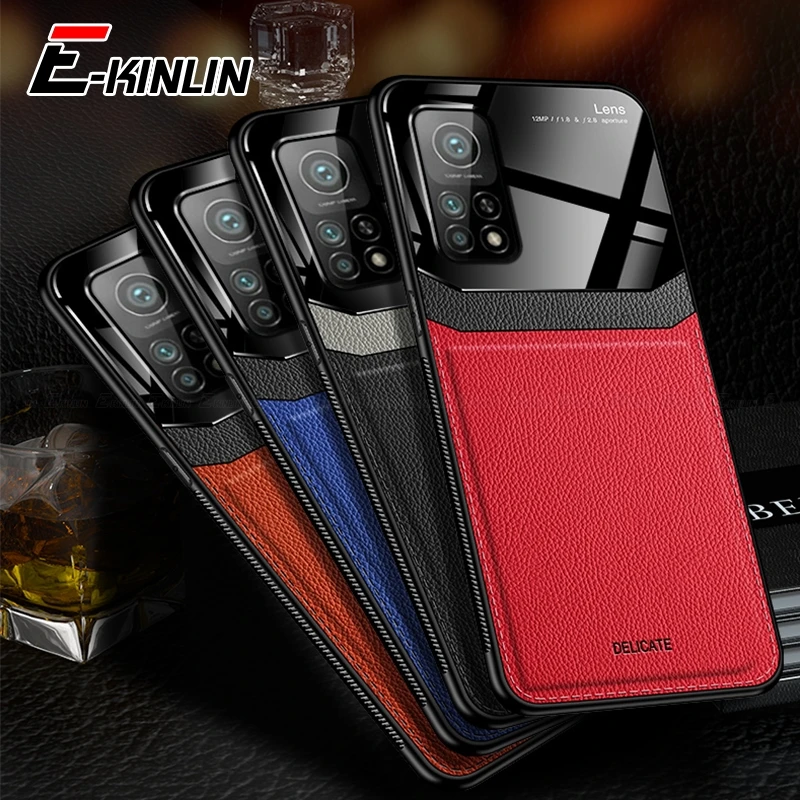 Mirror Glass Leather Back Cover For Xiaomi Mi 11X 11 11i 10i 10 10T 5G Note Lite 9 9T Ultra Pro SE Litchi Silicone Phone Case | Мобильные