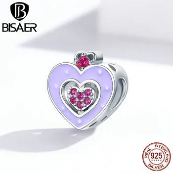 

Romantic Heart BISAER 925 Sterling Silver Heart Beads Purple enamel charms for jewelry making 925 original EFC160