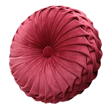 

European Style Round Seat Cushion Back Cushion Or As Sofa Pillow Bed Pillow Velvet Fabric Pumpkin Seat Cushion 36X36X11Cm -Red