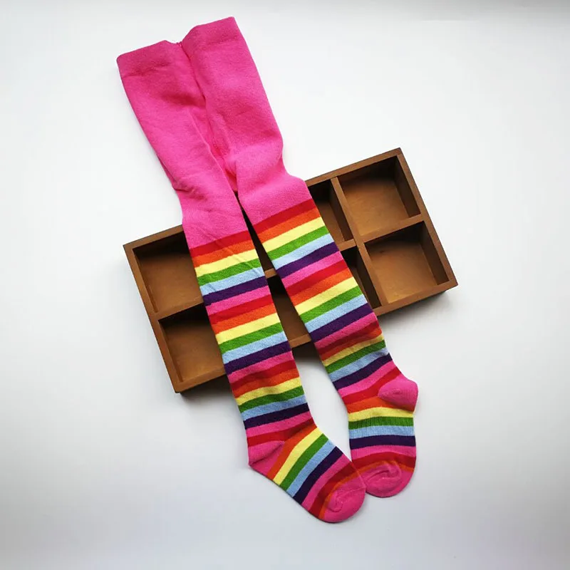 

Women's Panty-hose for Kids Multi-color Stripe Pure Cotton Spring And Autumn Base Color Female tong wa ku Baby Rainbow Socks