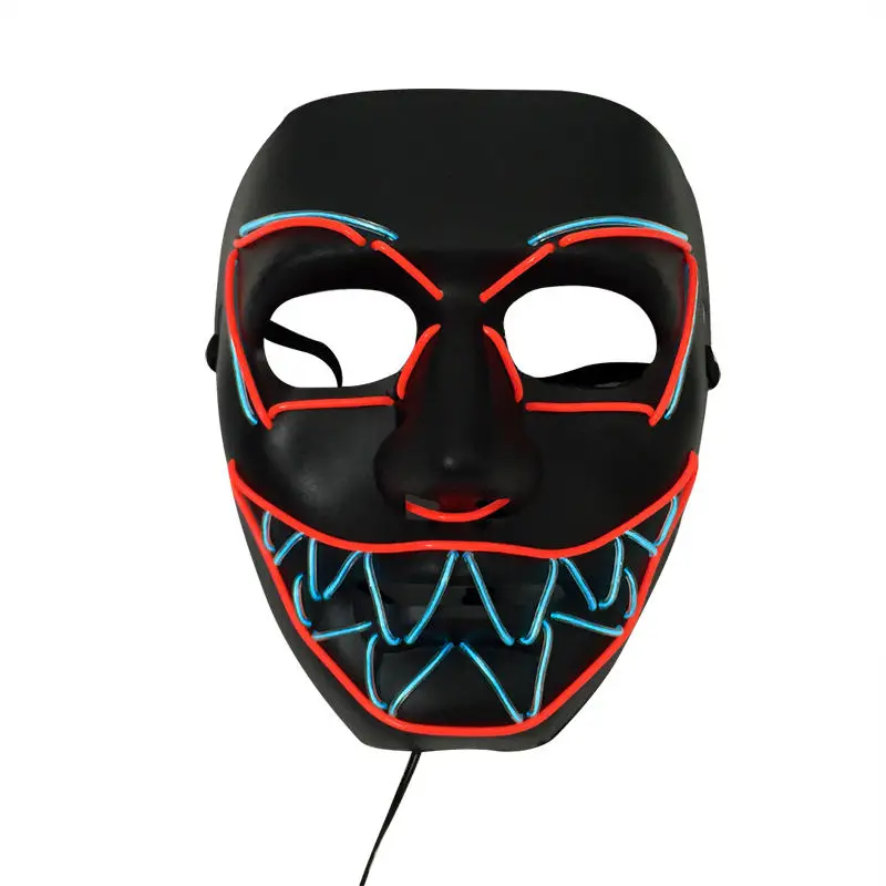 EL Wire светодиодный светящийся маска для лица светящиеся освещенные страшные маски для Хэллоуина макияж вечерние аксессуары для косплея инструменты - Цвет: Черный