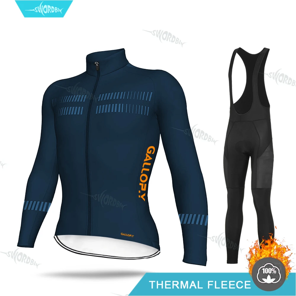 

New Pro Team Cycling Jersey Men Aleing Winter Clothing Cycling Thermal Fleece Road Bike Uniform Long Sleeve Set Warm MTB Clothes