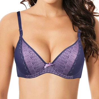 

Sexy Women Lace Bra Plus size B Cup Underwire Gather Adjustment Plunge Lingerie Bras For Women Embroidery Underwear Top