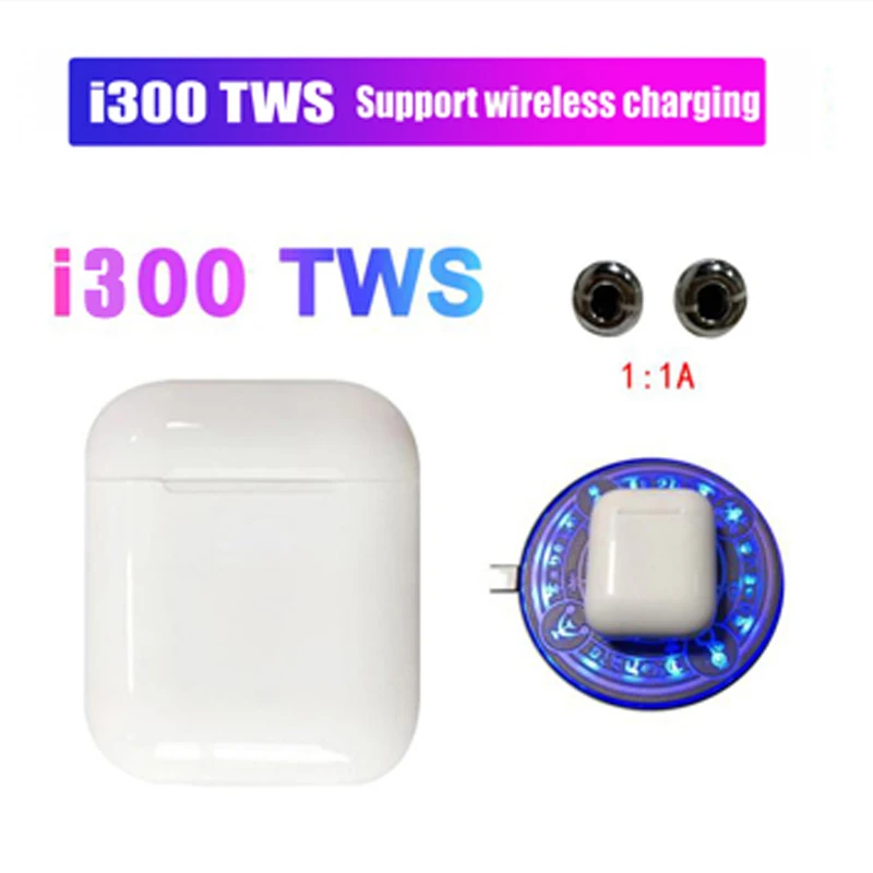 

i300 tws bluetooth 5.0 earphone Wireless headsets touch control Support wireless charging pk i20 i30 i60 i80 tws for smartphone