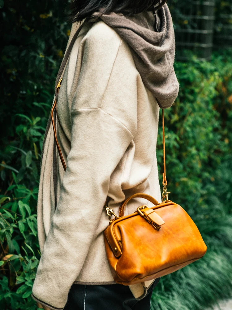 Genuine Leather Women Handbags Handmade Literary Arts Doctor
