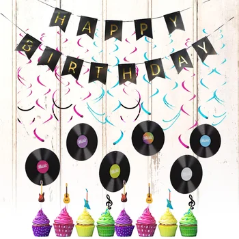 

25pcs Hanging Swirl Cake Topper Set Hanging Pendants Music Theme Ceiling Swirl Cake Picks Streamers for Decor