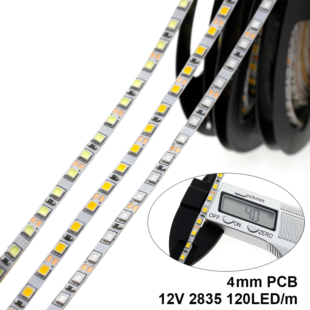 #cheap 4mm Narrow Width DC12V LED Strip 2835 120led m 5 Meters Flexible Strip Light White,Warm white,Blue,Green,Red No Waterproof Strip