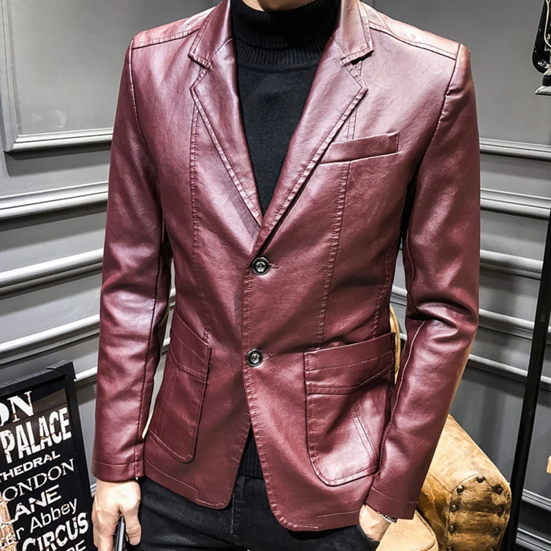 Plus Size M-7XL Spring Autumn Men Washing PU Leather Motorcycle Jackets for Male Coat Color Khaki / Brown / Black / White /Red