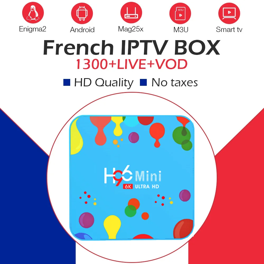 H96mini tv box французский IP tv Android 9,0 с подпиской каналов 1300 LIVE+ VOD IP tv Франция Испания португальский Арабский IP tv box