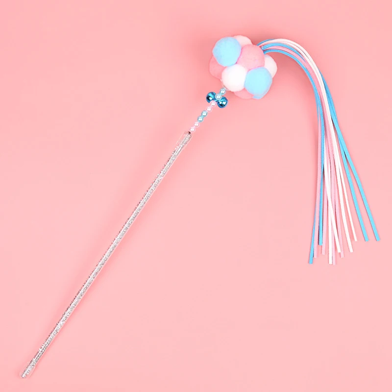 pink blue white Hot Cat Teaser Toy Tassel Pole Bell Fluffy Ball Fairy Stick Interaction Pet Toy PLD - Цвет: pink blue white