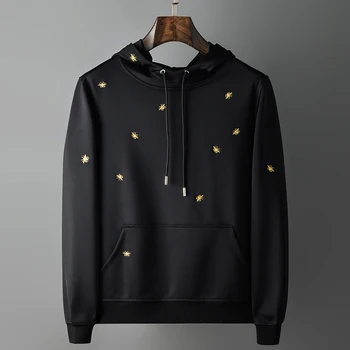 

New Hooded Sweatshirt Male Luxury Bee Embroidery Solid Color Sweatshirts Men Plus Size 5xl Fashion Slim Fit Mens Hoodies
