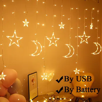 

Christmas Fairy Lights Festoon Led String Lighting Star Moon Garland Window Curtain Indoor Tree Decoration Xmas Wedding Lamps
