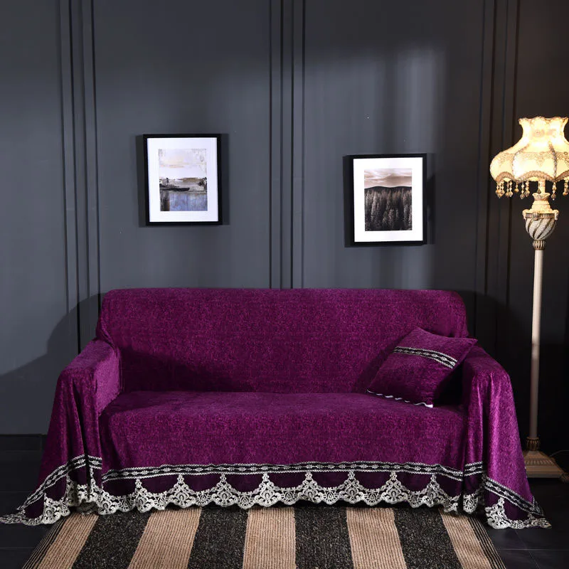dark purple 3D Цветочный чехол для дивана, полотенце для гостиной, Европейский стиль, Плюшевые Чехлы, мебель для дивана, роскошный тканевый Кружевной декор, чехлы - Цвет: dark purple