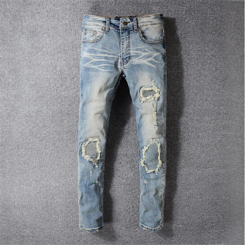

2019 New Fashion Jeans Hip Hop Moto Mens Designer Clothes New Fashion Distressed Ripped Skinny Denim Biker Jeans Dropshipping