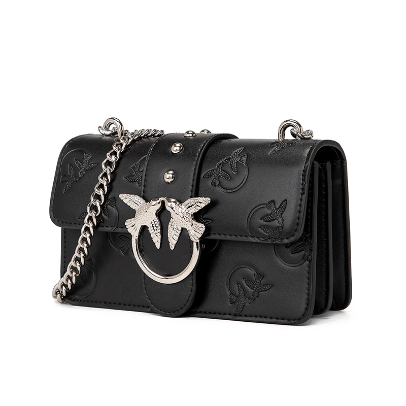 High Quality Women's Shoulder Bag Cute Swallow Metal Decor Ladies Crossbody Bags Female Handbag Special Printing Pu Leather Flap