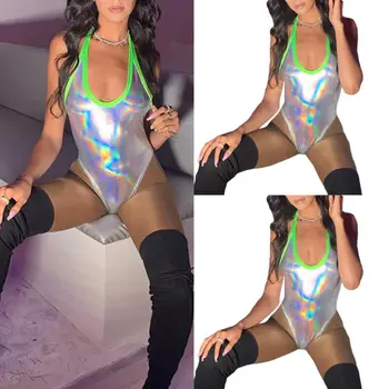 

New Fashion Women One Piece Cut Out Leotard Thong Bodysuit Wet Look Bikini Monokini Swimsuit