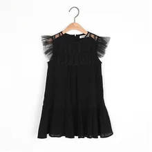 Детские летние кружевные вечерние платья принцессы из тюля для девочек, модная детская одежда, черное платье с оборками для детей 3, 4, 6, 8, 10, 12, 14 лет