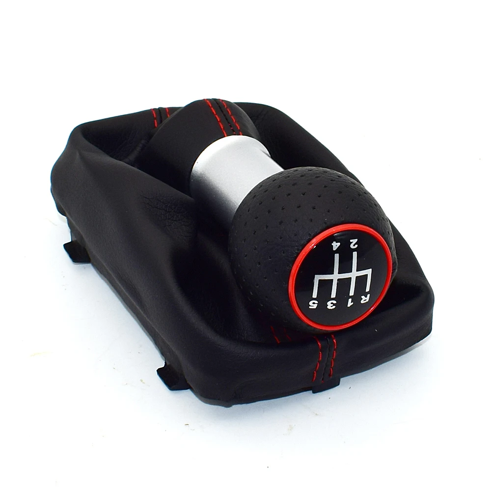 

5 Speed 12mm Car Gear Shift Knob Lever Stick Handle Gaiter Boot Cover Case Red Stitch For Audi A3 S3 2001 2002 2003