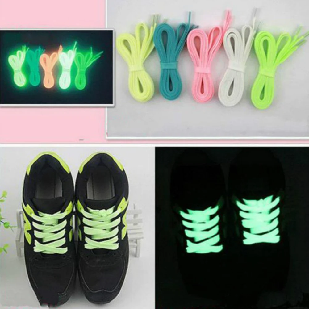 1 пара Спортивные Светящиеся шнурки светится в темноте ночной цвет флуоресцентные шнурки спортивные плоские шнурки горячая распродажа