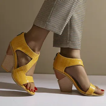 

Women Summer Open Toe Sandals Fashion Print Wedges Heel Shoes Ladies Zipper High Heel Shoes Women Black Yellow Brown