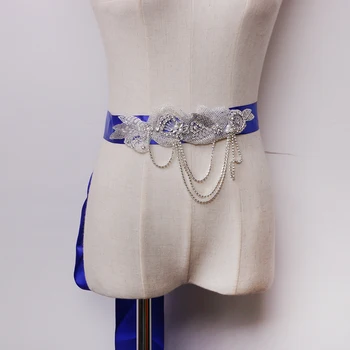 

Wedding Bridal Crystal Pearls Flower Tssel Sash Waist Belt Dress