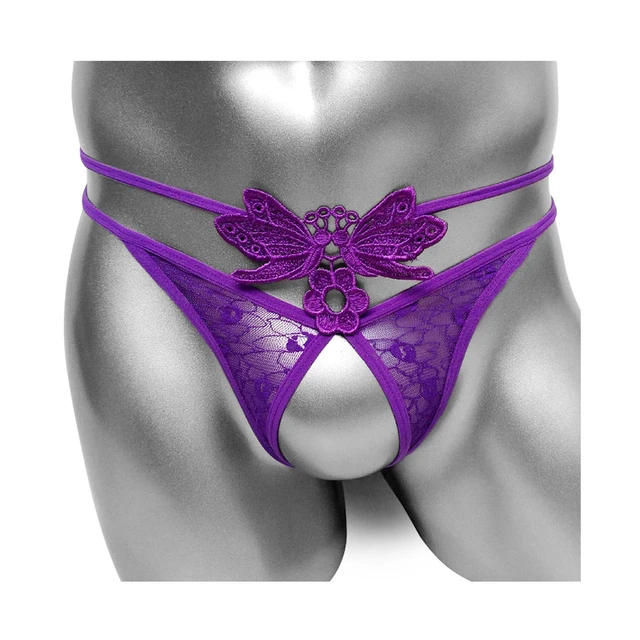 Bragas sexys florales con entrepierna abierta para mujer, fina transparente, Tanga, ropa fetiche Gay