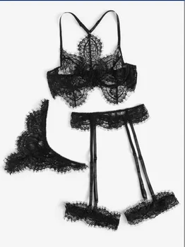 

Temperament and interest clothing New style sexy lingerie transparent lace three-point temptation suit