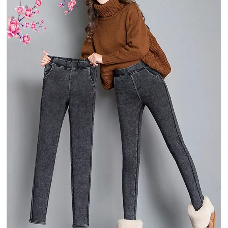 

Плюс Вельветовые женские осенние/зимние 2019 Новые облегающие джинсовые лапы с высокой талией