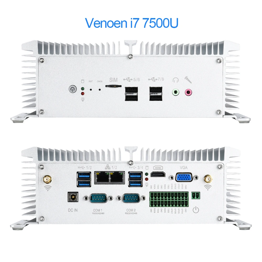 Мини автоматическое питание на компьютере Intel Core i5 i7 8250U 4500U 2* ddr4 32GB SIM 8-GPIO порт linux сервер wake on LAN маленький ПК 2,4G WiFi - Цвет: Core i7 7500U Silver