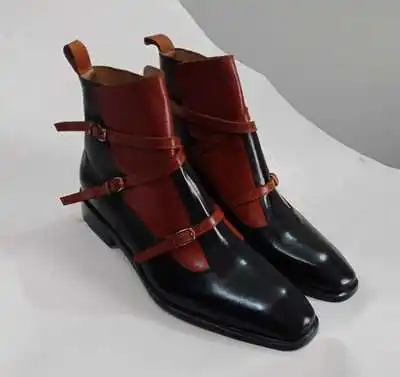 

2020 Men's Boots Pu Leather Casual Boots Handmade Buckle Formal Boots Stylish Low Heel Motorcycle Boots Zapatos De Hombre 4M770