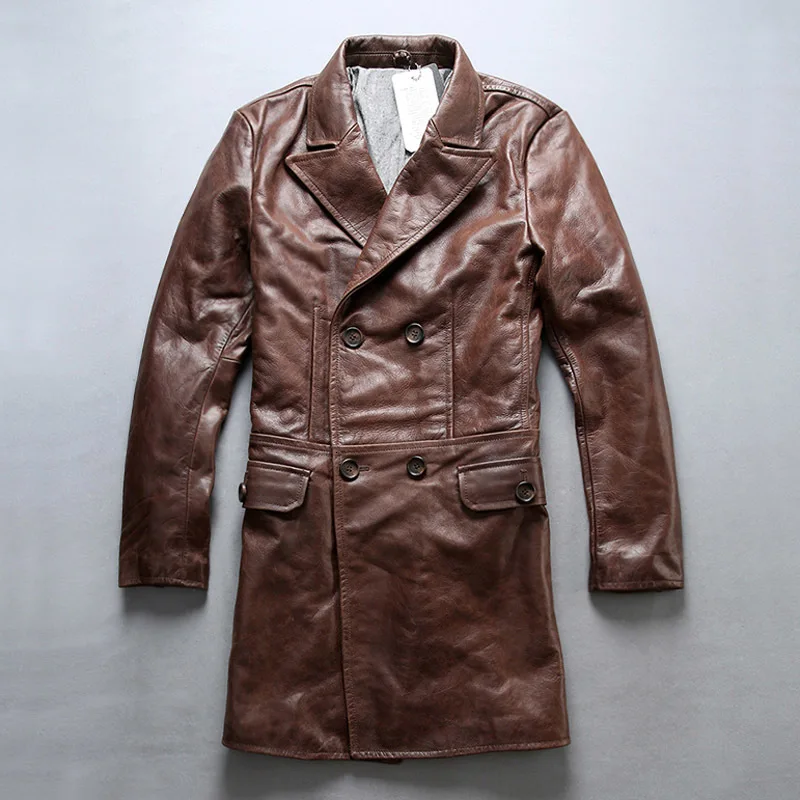 Brown AVIREXFLY, новинка, мужская коричневая куртка X-Long, стильный, натуральная длина, умный, Повседневный, двубортный, приталенный пиджак, маленький размер, M-4XL - Цвет: Brown