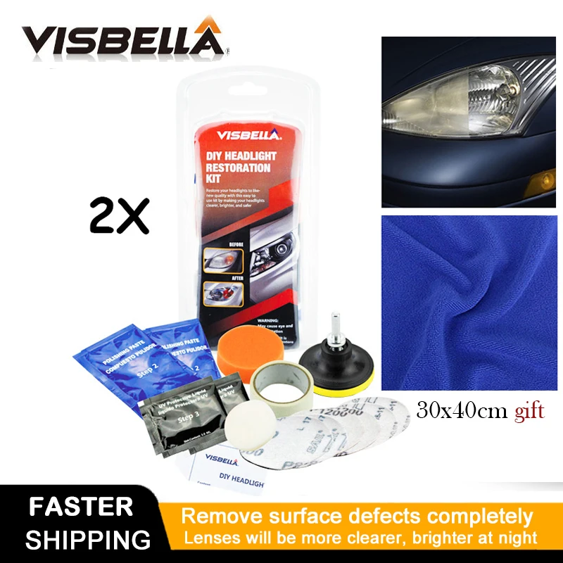 

Visbella 2KIT/LOT DIY Headlight Restoration Headlamp Brightener Kit for Car Headlamp Lenses Polish Paste Repair Hand Tool Sets