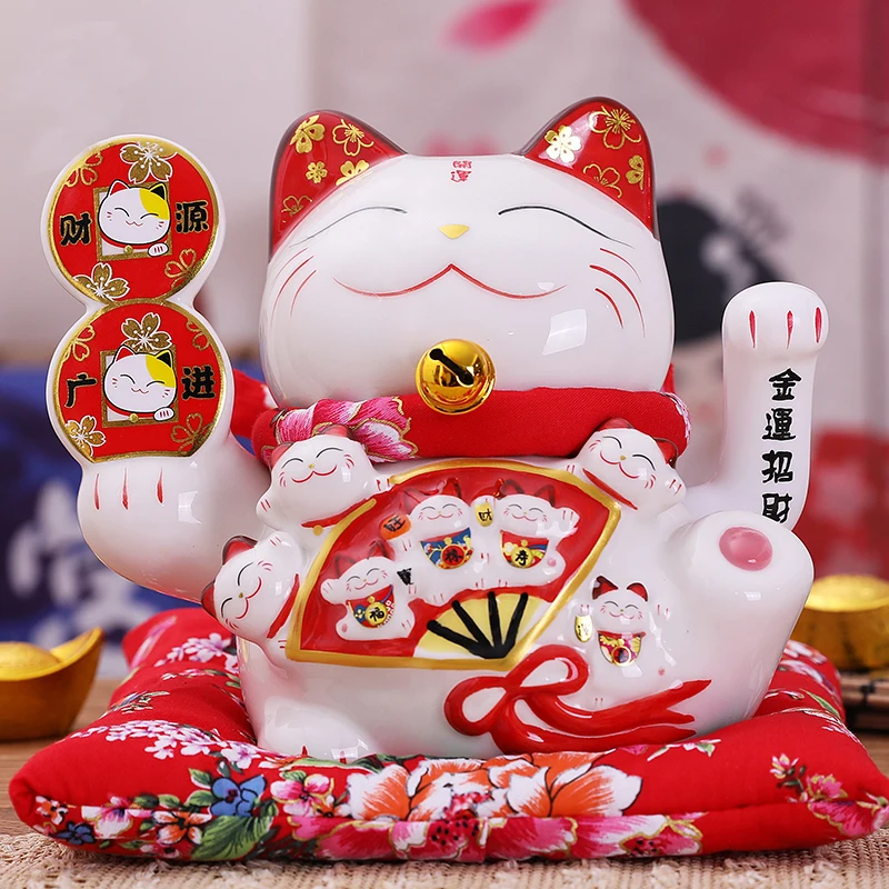 

7.5inch Ceramic Beckoning Cat Maneki Neko Ornament Feng Shui Decoration Swing Lucky Cat candle jars