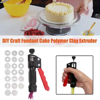 

Fondant Cake Portable Pottery Handheld Decorating Tool Paste Polymer Clay Extruder DIY Craft Bread With 20 Molds Mud Squeezer