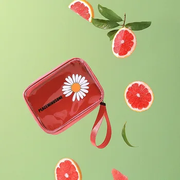 

High Quality Small daisy transparent cosmetic bag hotselling large-capacity portable travel waterproof toiletry bag storage bag