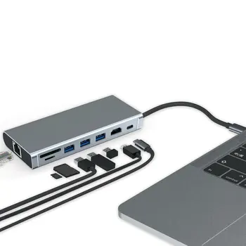 

1PC 9 In 1 Usb-C Adapter With 4K Usb C To Hdmi Charging 3X Usb 3.0 Sd/Tf Card Reader Usb C To 3.5Mm Gigabit Ethernet Usb C Dock