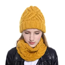Модная женская вязаная шапка, шарф, комплект из двух предметов, осень и зима, стиль, шерстяная шапка, шарф, набор